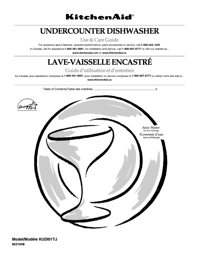 Page 1 de la notice Manuel utilisateur KitchenAid KUDI01TJWH0