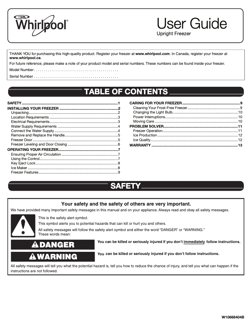 Page 1 de la notice Manuel d'utilisation et d'entretien Whirlpool WZF56R16D