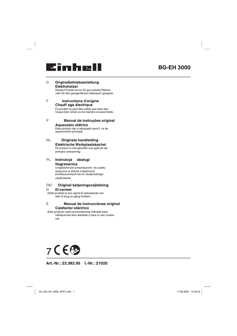 Page n°1 - Manuel utilisateur Einhell BG-EH 3000
