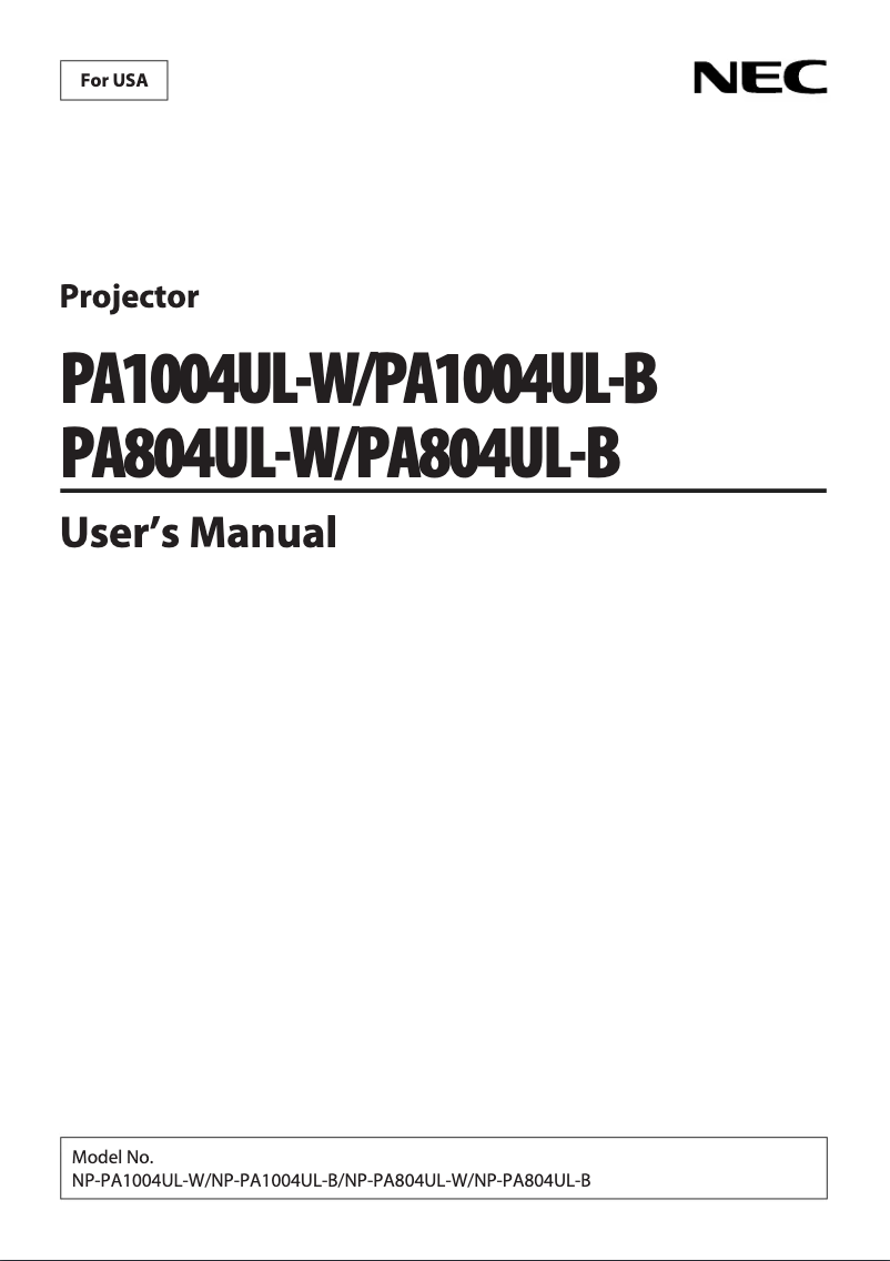 Page n°1 - Manuel utilisateur Sharp NP-PA1004UL-W
