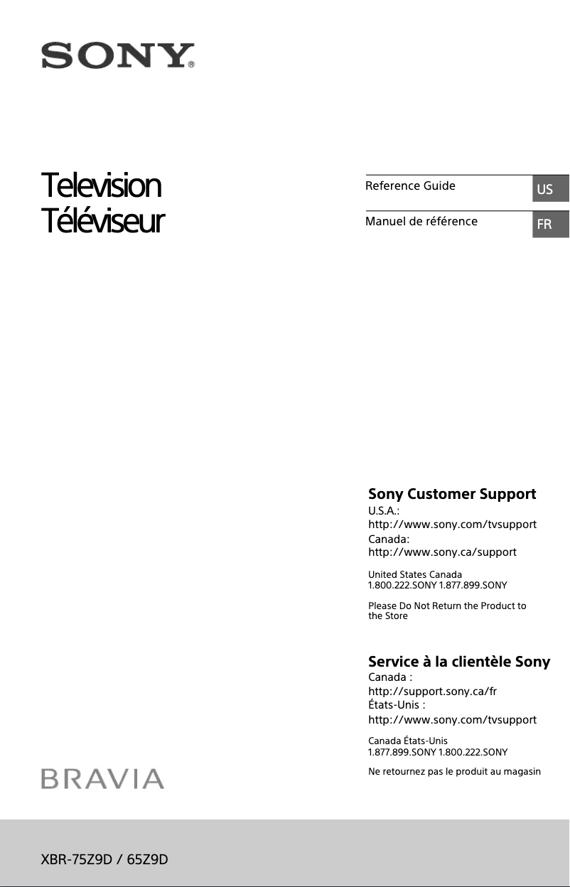 Page n°1 - Manuel utilisateur Sony Bravia XBR-75Z9D