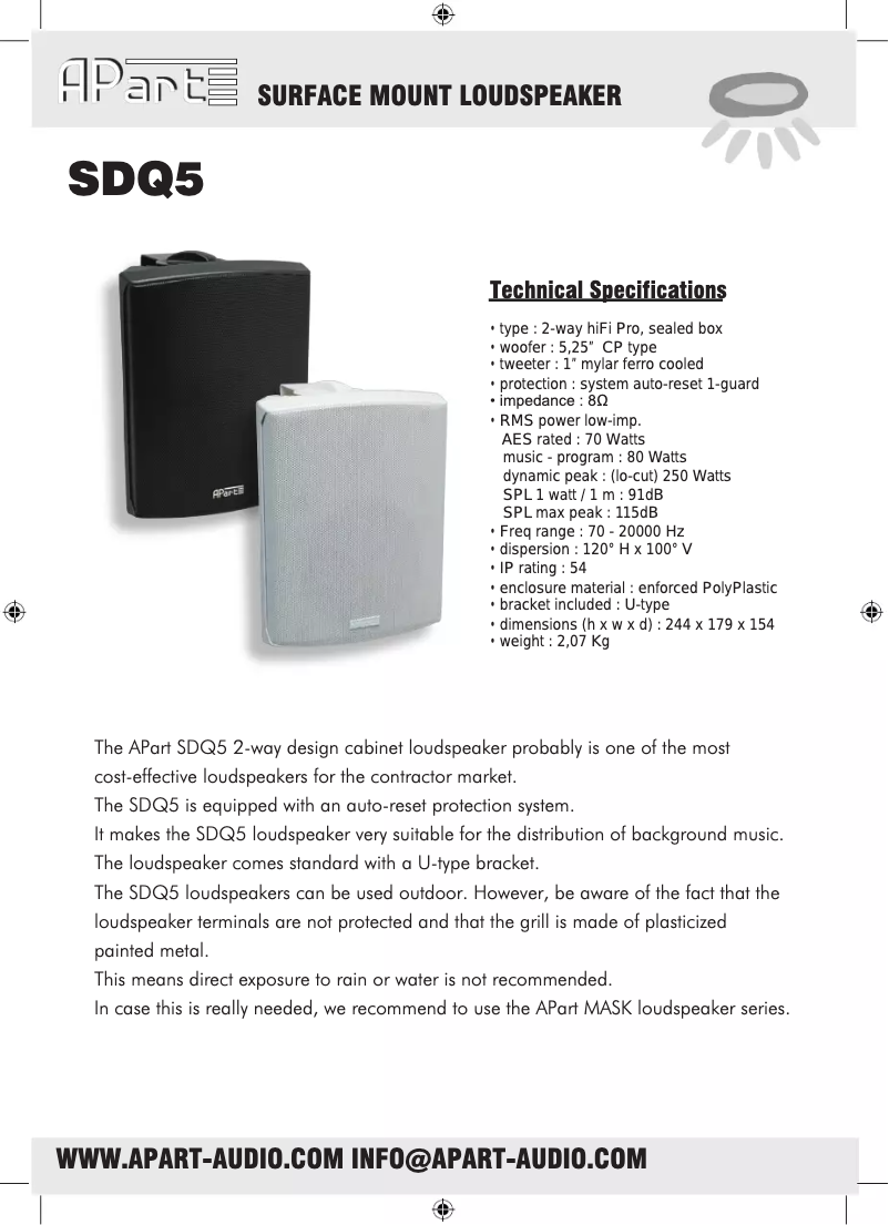 Page 1 de la notice Manuel utilisateur APart SDQ5-BL