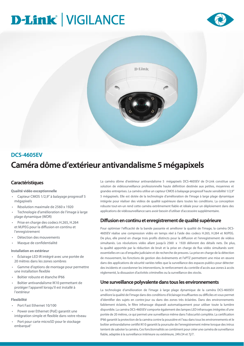 Page n°1 - Fiche technique D-Link DCS-4605EV
