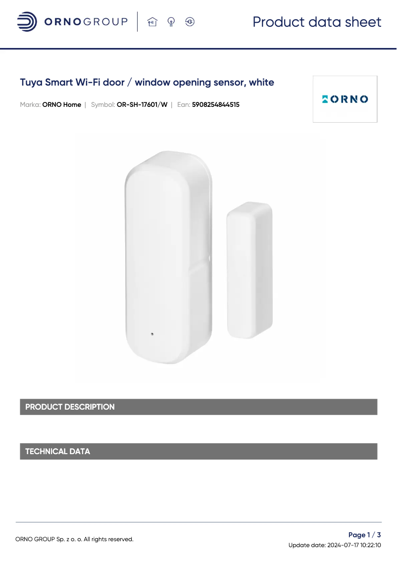 Page 1 de la notice Fiche technique ORNO OR-SH-17601