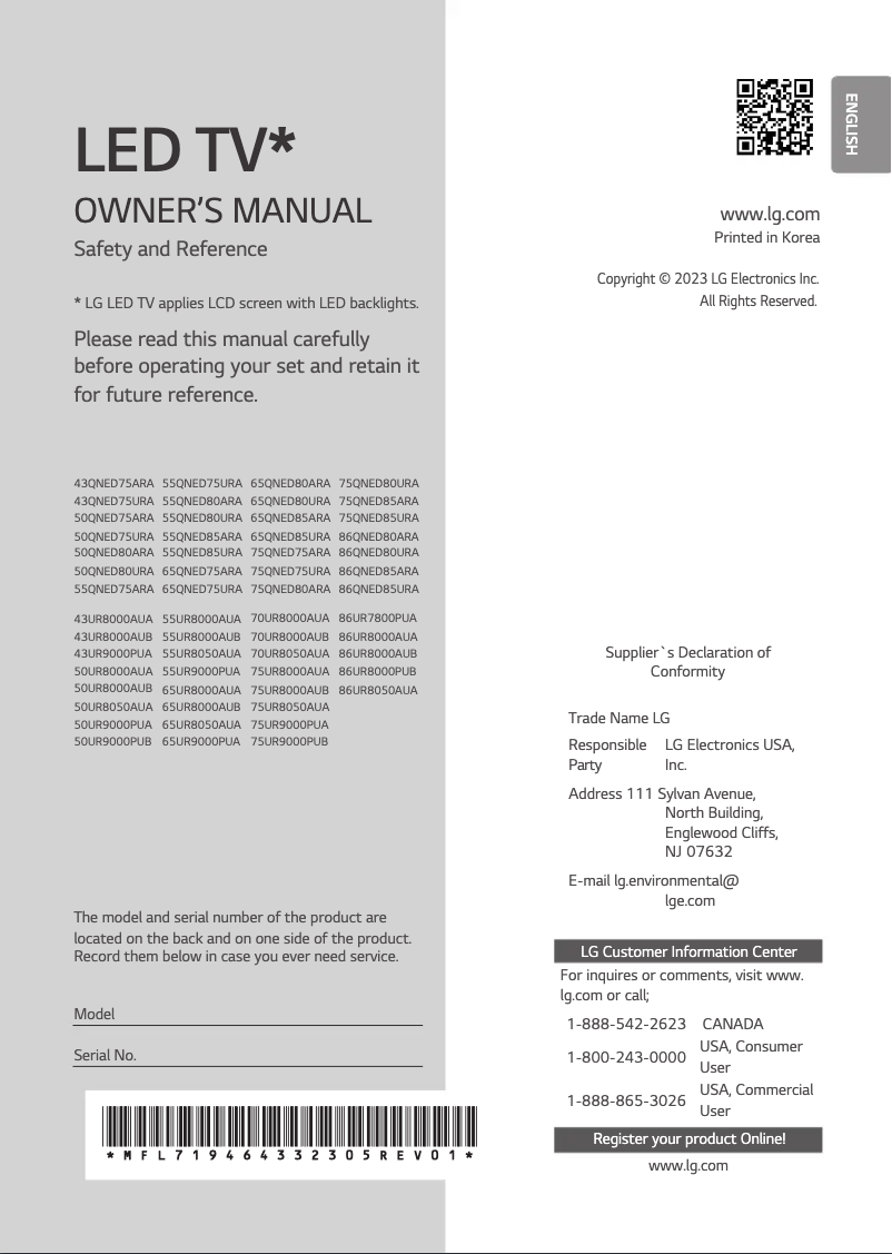 Image de la première page du manuel de l'appareil 50QNED75URA