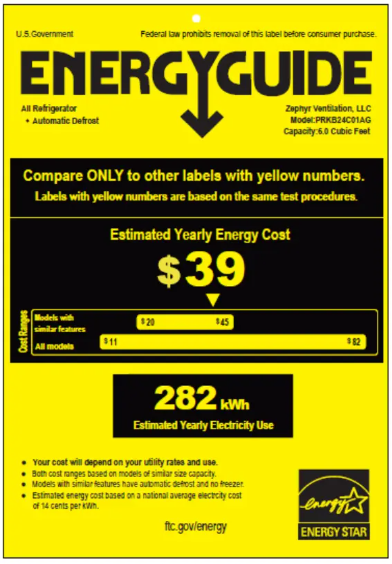 Página 1 del manual Etiqueta energética Zephyr Presrv PRKB24C01AG