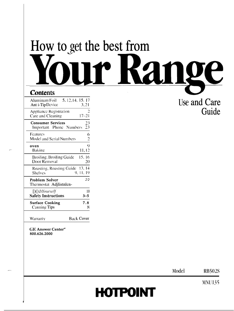 Page n°1 - Manuel d'utilisation et d'entretien Hotpoint RB502SWH