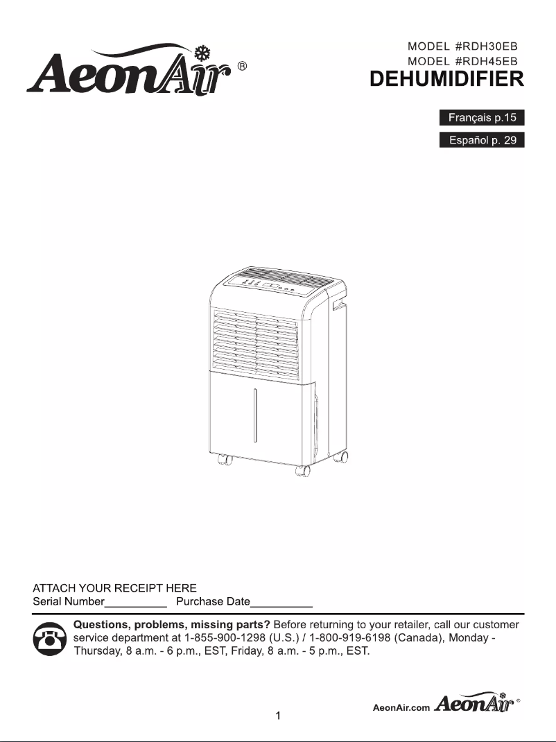Page n°1 - Manuel utilisateur AeonAir RDH30EB