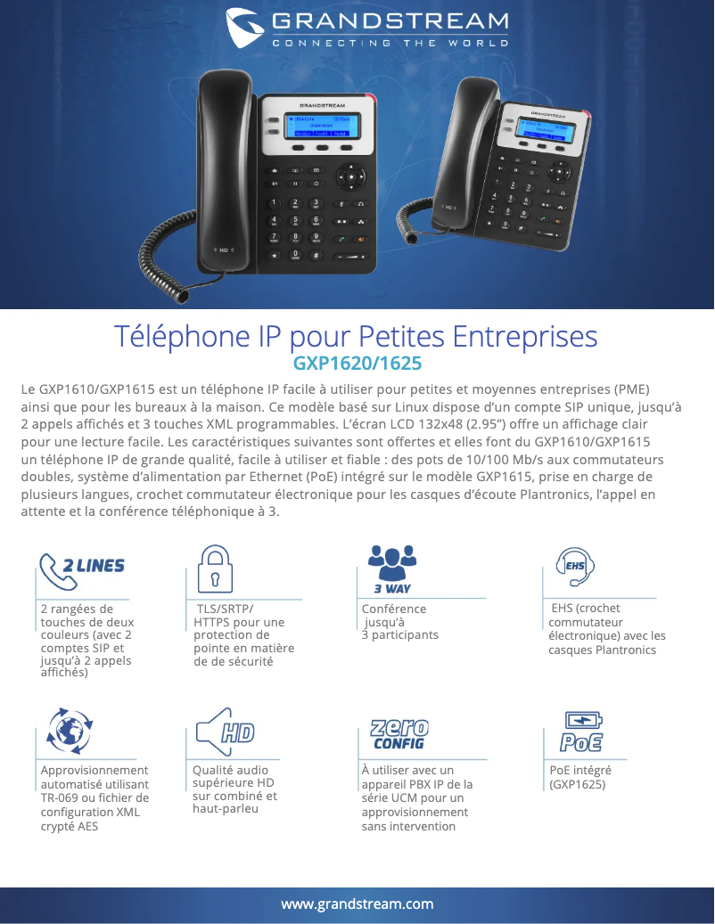 Page 1 de la notice Fiche technique Grandstream GXP1625