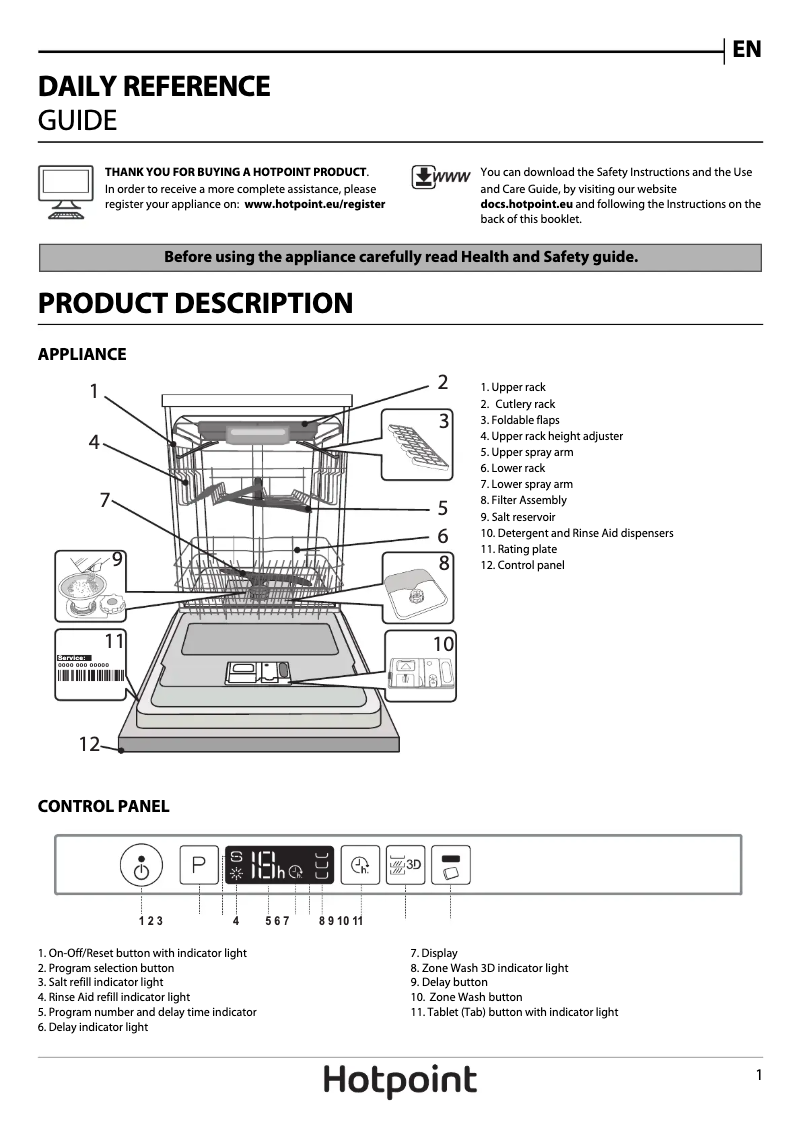 Page 1 de la notice Manuel utilisateur Hotpoint HIC 3C26 WF UK