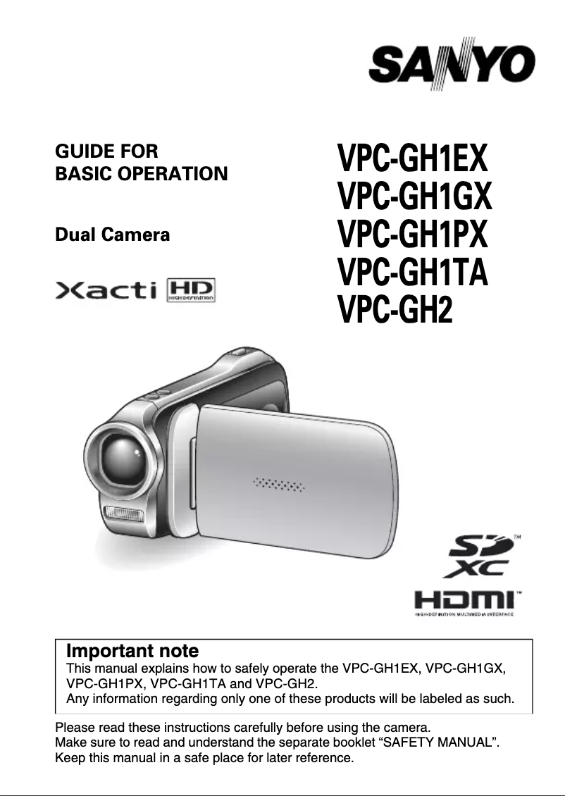 Page 1 de la notice Manuel utilisateur Sanyo Xacti VPC-GH2