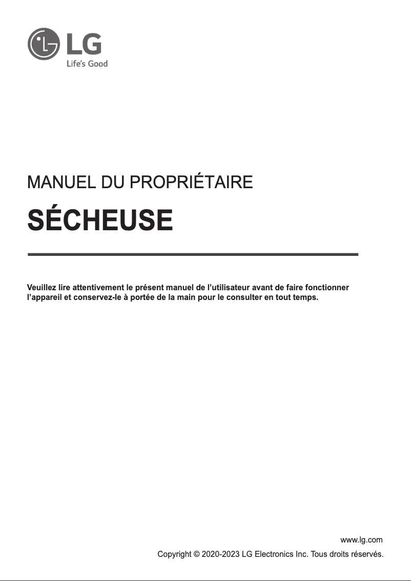 Page 1 de la notice Manuel utilisateur LG DLE3470W
