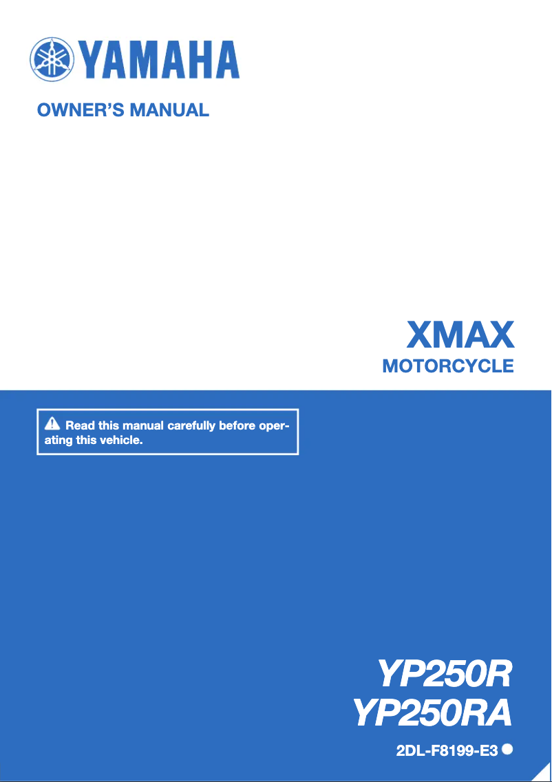 Image de la première page du manuel de l'appareil XMAX 250 (2015)