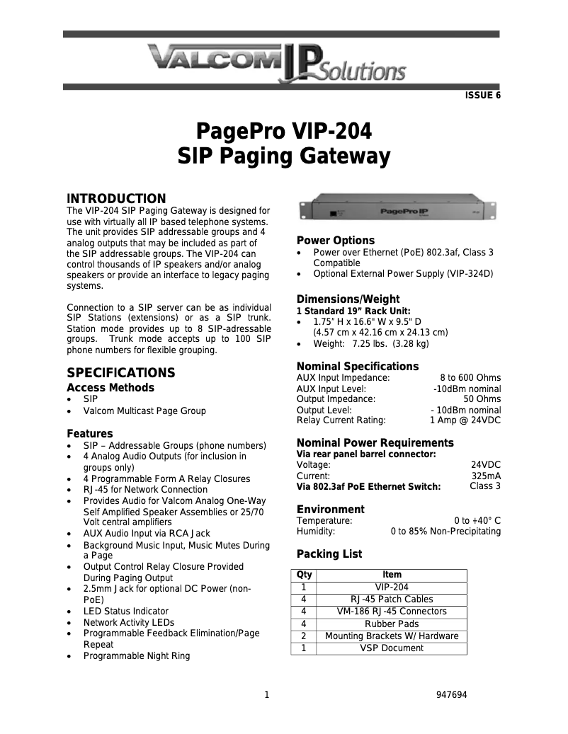 Image de la première page du manuel de l'appareil PagePro SIP VIP-204
