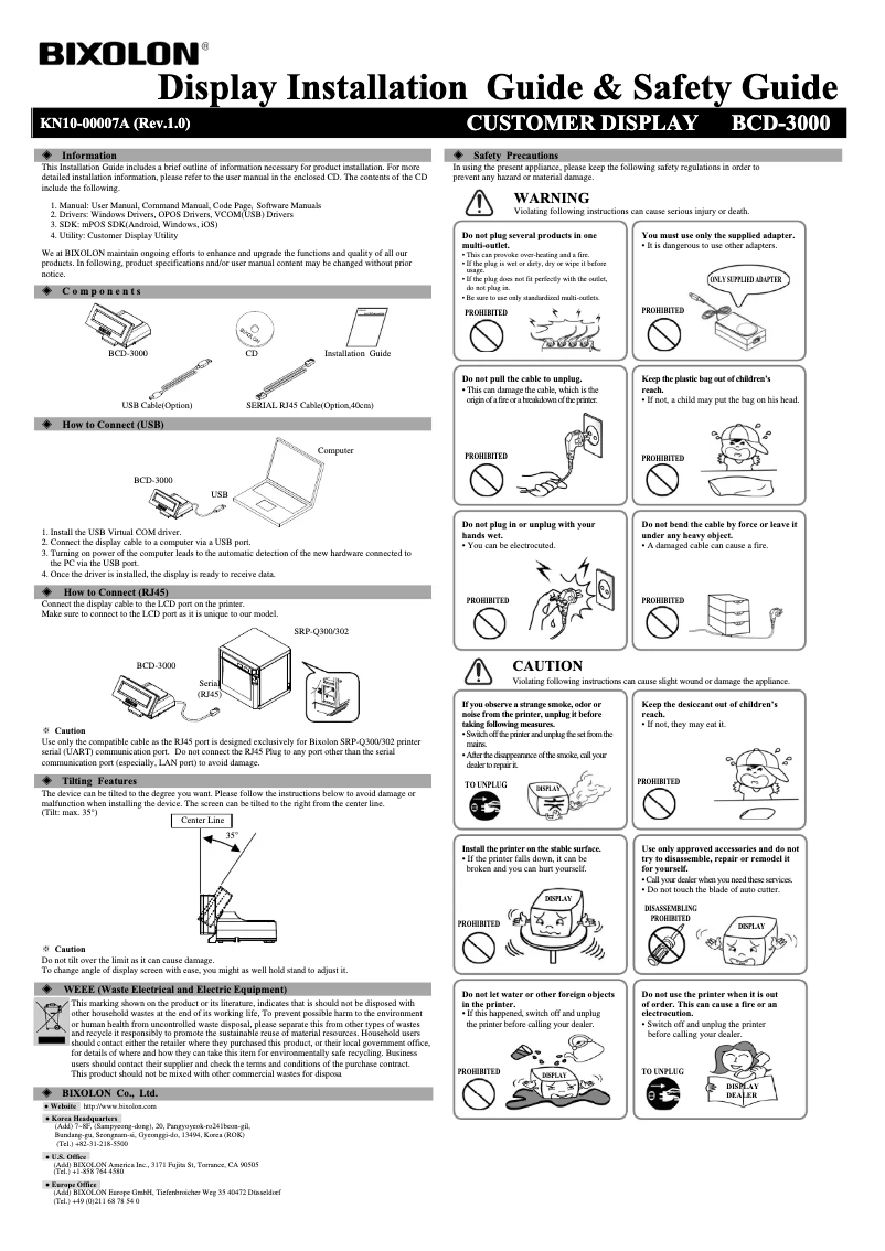 Página 1 del manual Guía de instalación Bixolon BCD-3000