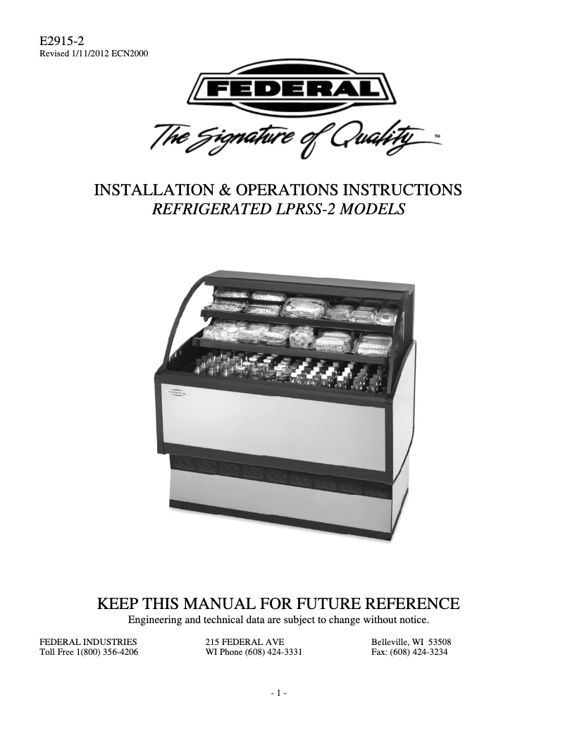 Page 1 de la notice Manuel utilisateur Federal LPRSS5