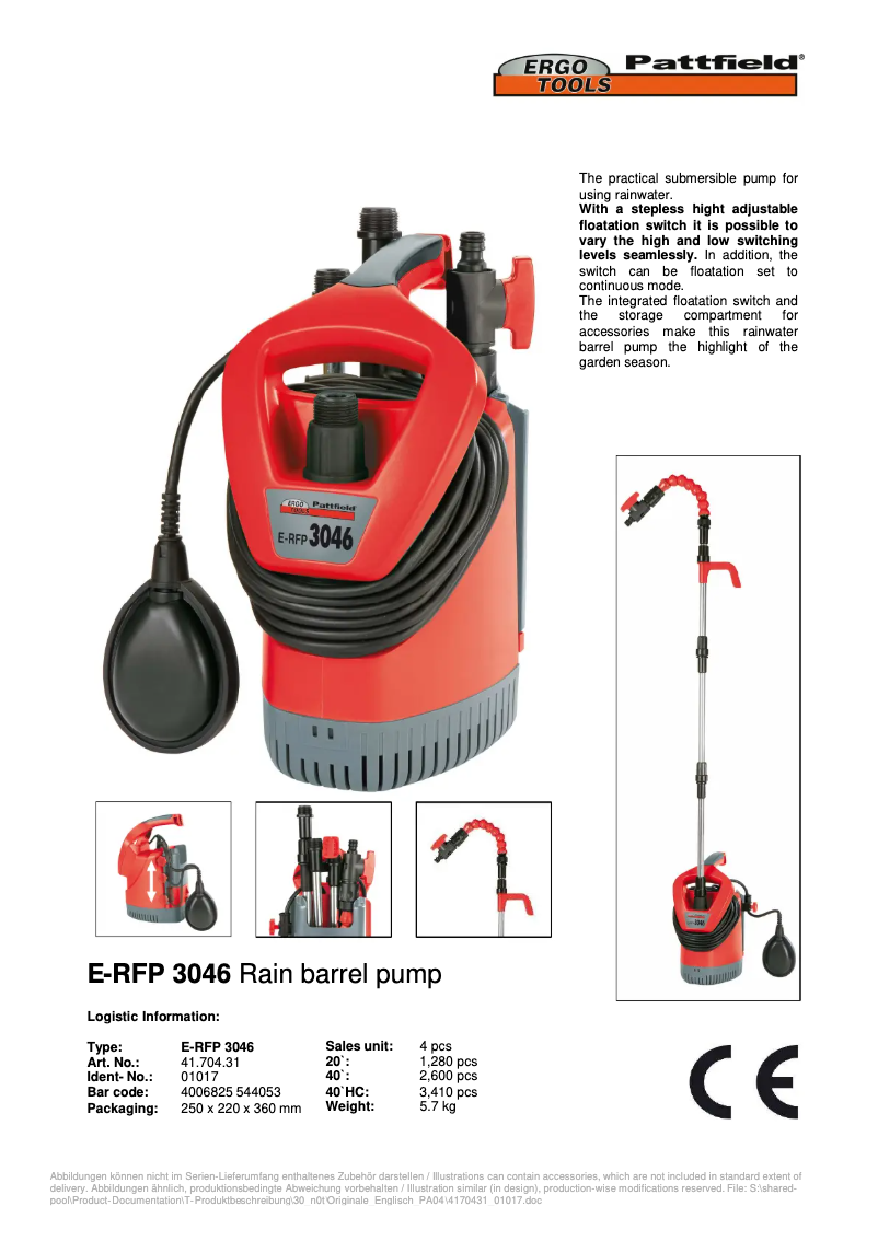 Page 1 de la notice Manuel utilisateur Ergotools Pattfield E-RFP 3046