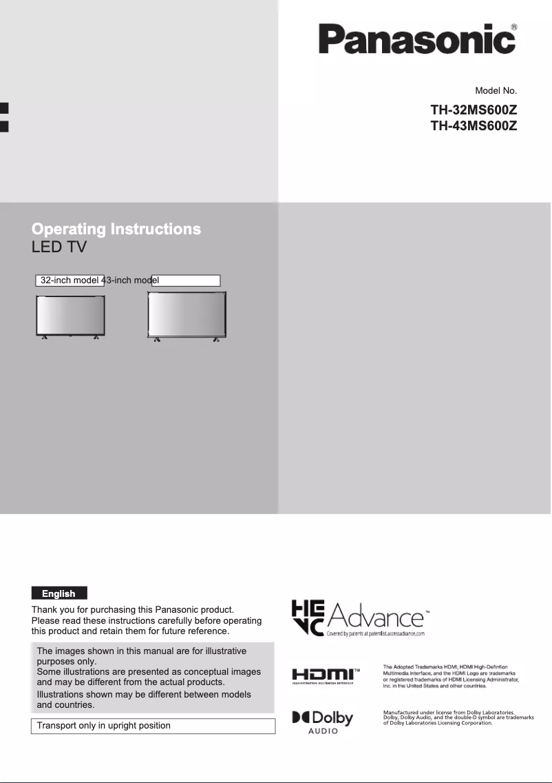 Page 1 de la notice Manuel utilisateur Panasonic TH-43MS600Z