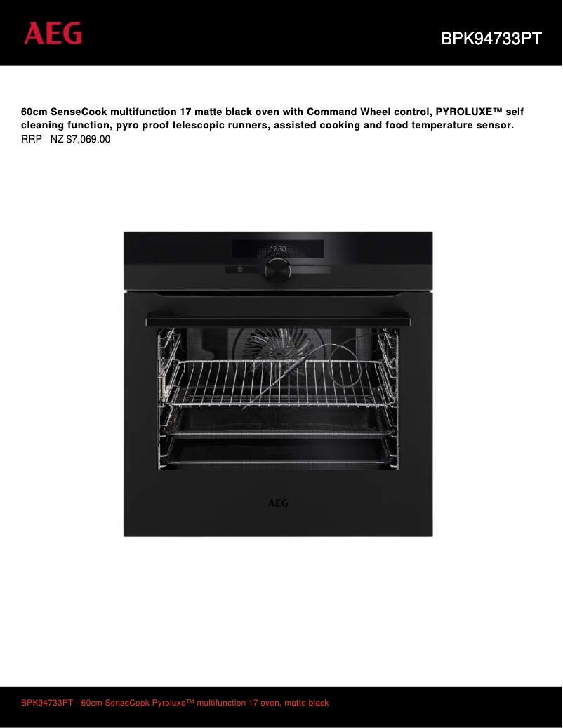 Page 1 de la notice Fiche technique AEG BPK94733PT