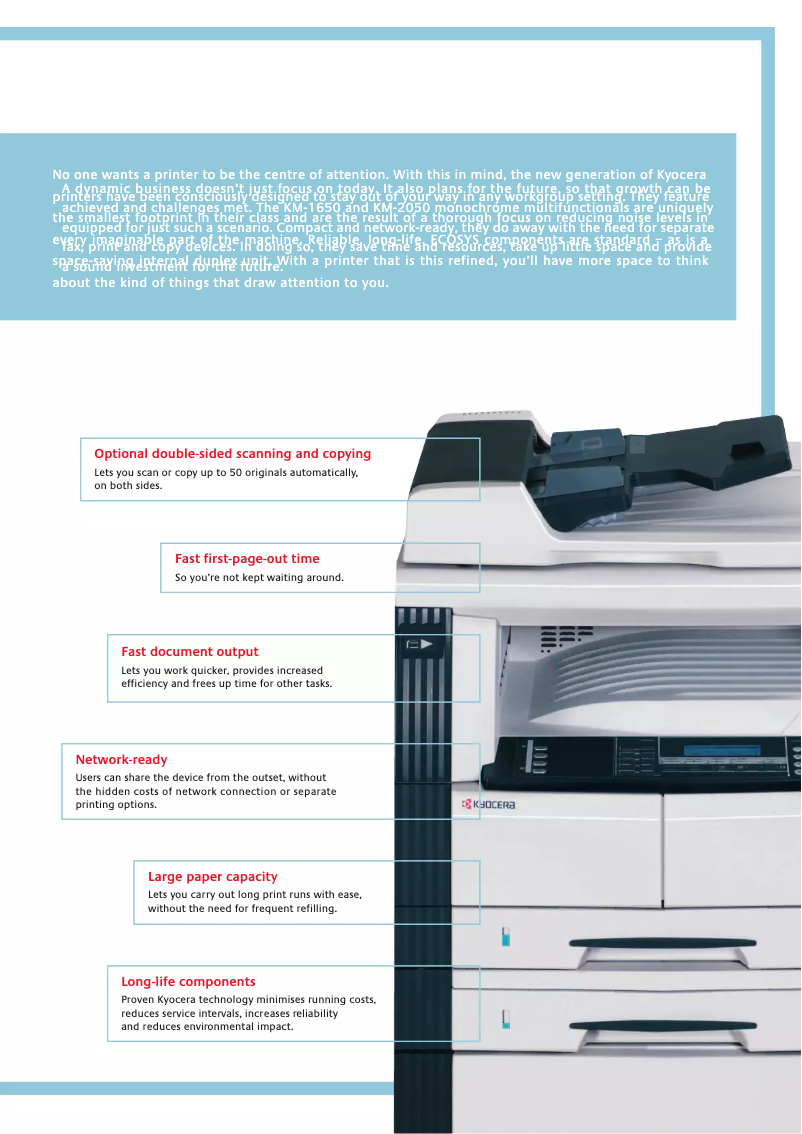 Page 1 de la notice Brochure Kyocera KM-1650