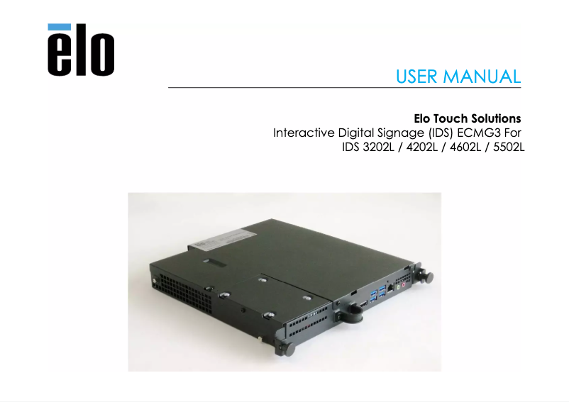 Page n°1 - Manuel utilisateur Elo ECMG3