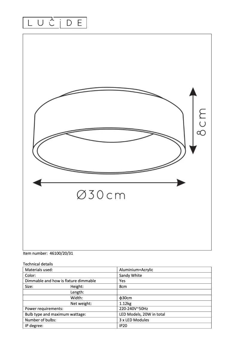 Page 1 de la notice Manuel utilisateur Lucide Talowe 46100/20/31
