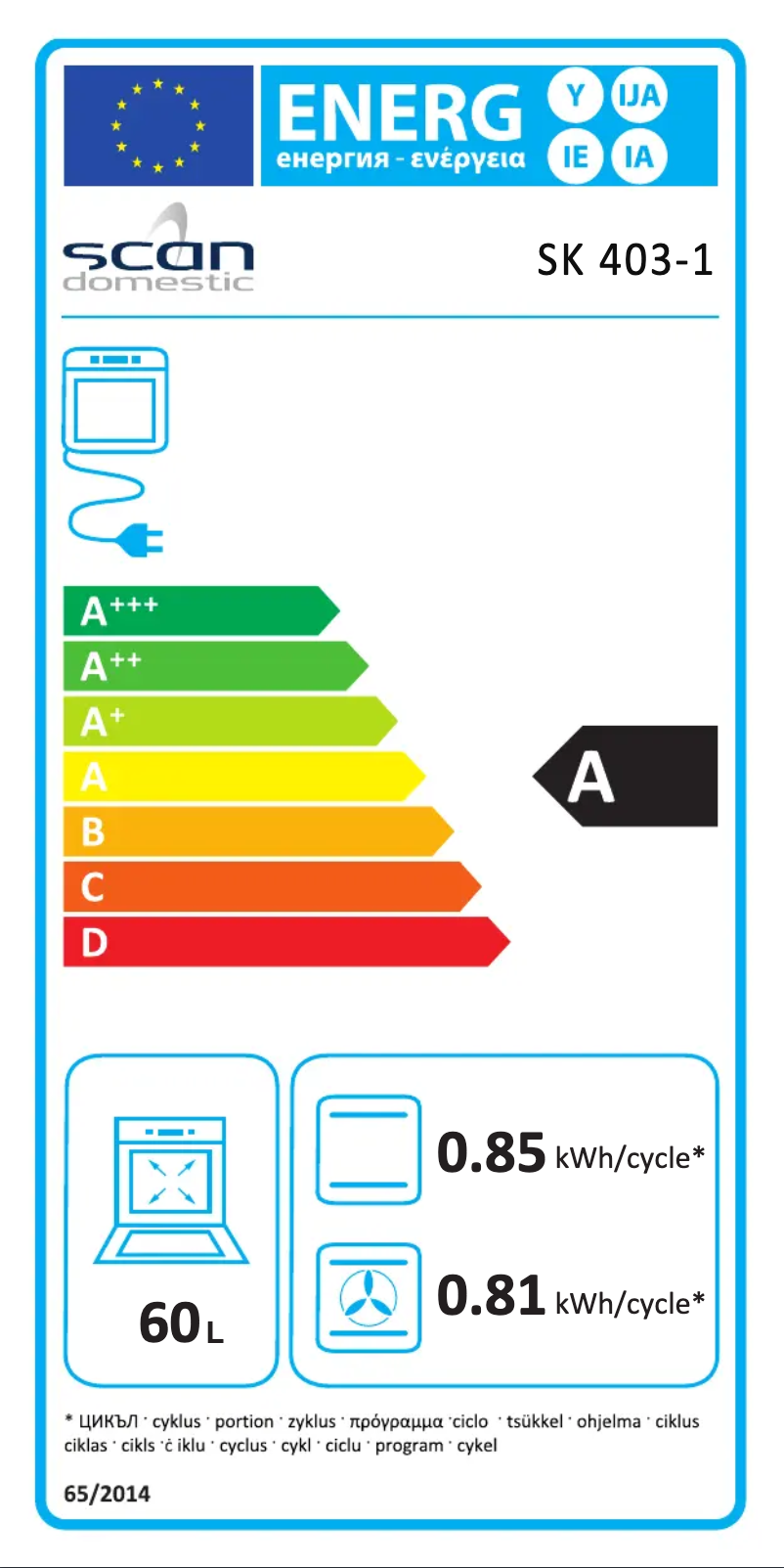 Page 1 de la notice Label énergétique Scandomestic SK 403-1
