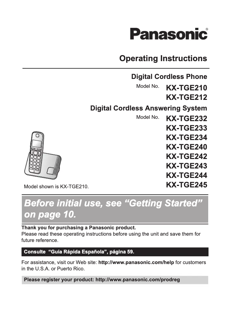 Imagen de la primera página del manual del dispositivo KX-TGE210
