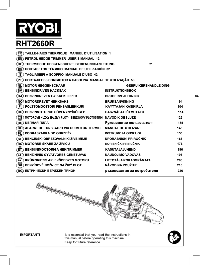 Página 1 del manual Manual de usuario RYOBI RHT2660R