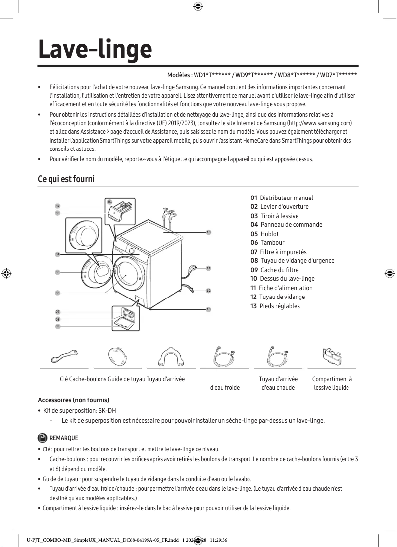 Page n°1 - Guide d'installation Samsung WD80T554DBW