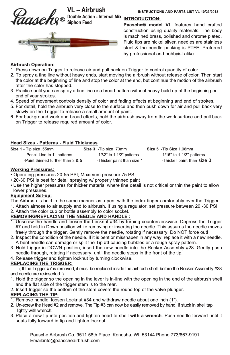 Page n°1 - Manuel utilisateur Paasche VL-1AS