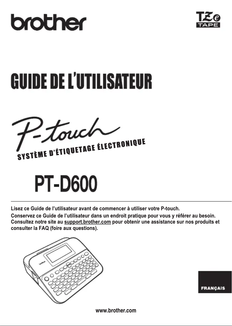 Page 1 de la notice Manuel utilisateur Brother P-Touch PT-D600