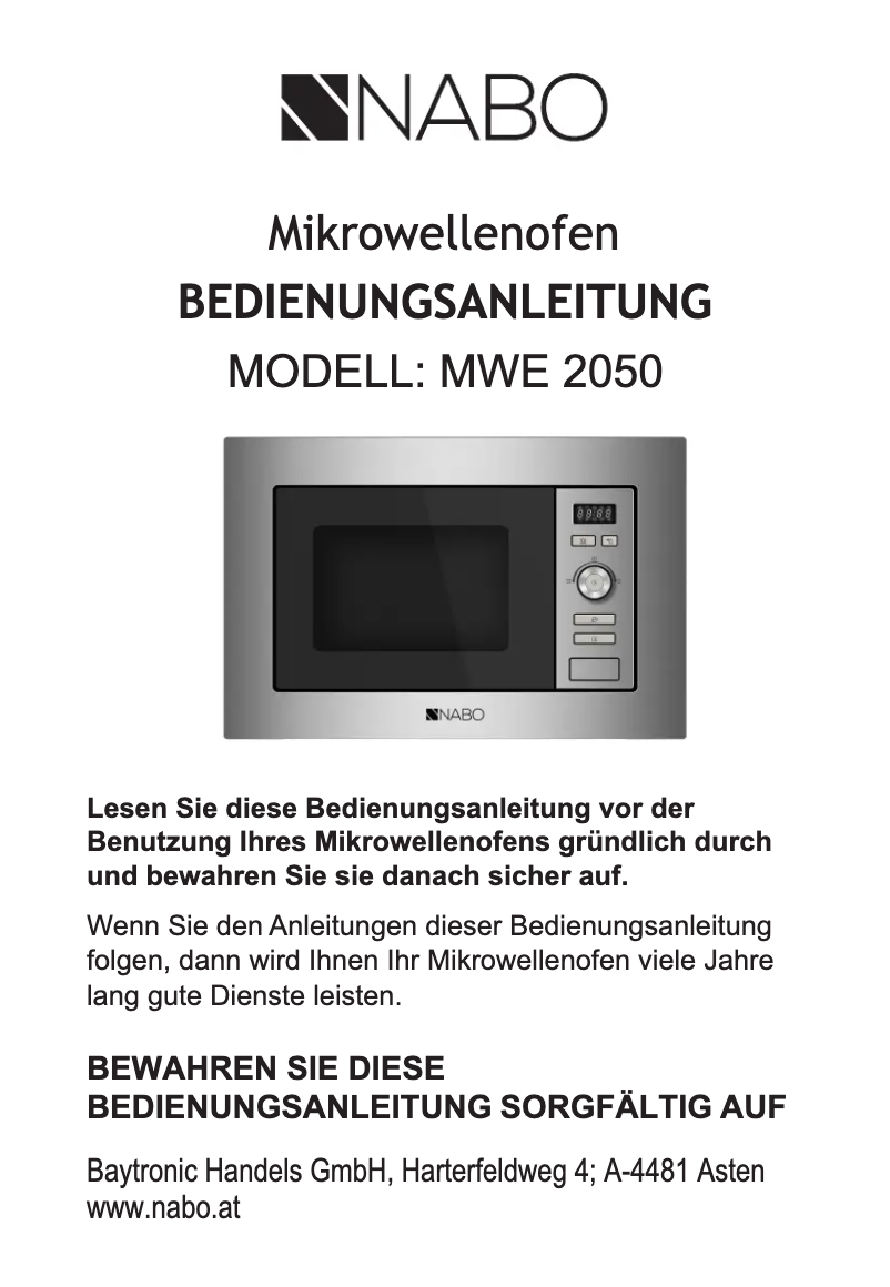 Page n°1 - Manuel utilisateur Nabo MWE 2050