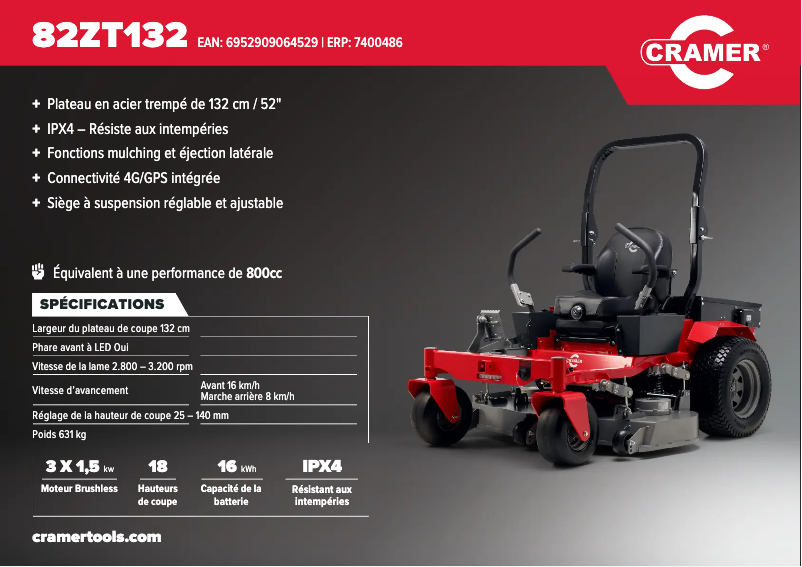 Page n°1 - Fiche technique Cramer 82ZT132