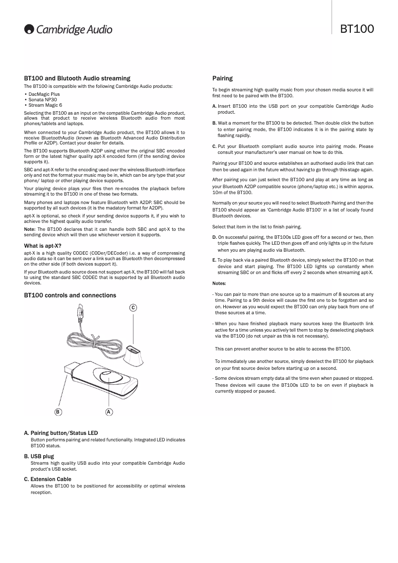 Image de la première page du manuel de l'appareil BT100