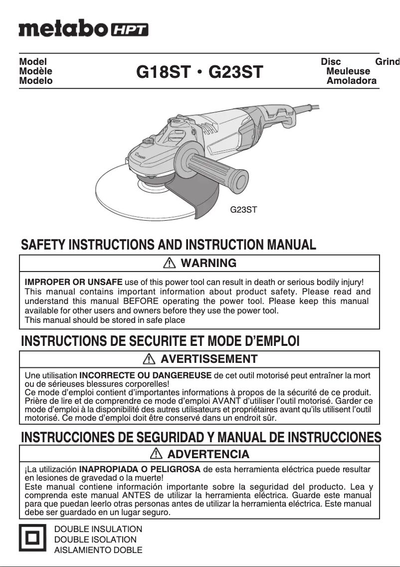 Page n°1 - Manuel utilisateur HiKOKI G18ST