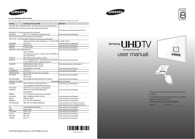 Page 1 de la notice Guide de démarrage rapide Samsung UE65HU8205T