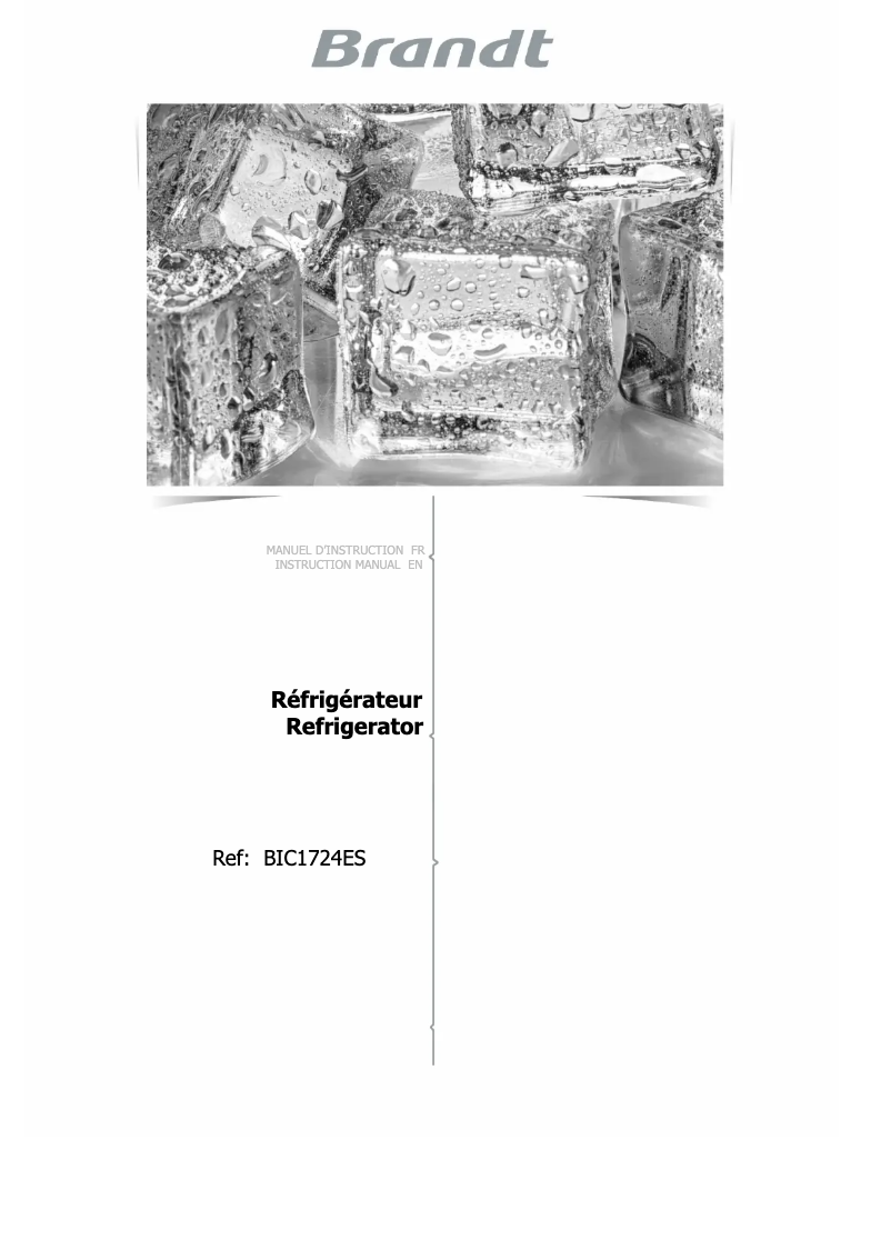 Page 1 de la notice Manuel utilisateur Brandt BIC1724ES