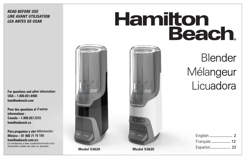 Page n°1 - Manuel utilisateur Hamilton Beach 53625