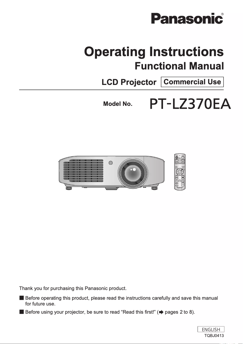 Page n°1 - Manuel utilisateur Panasonic PT-LZ370EA