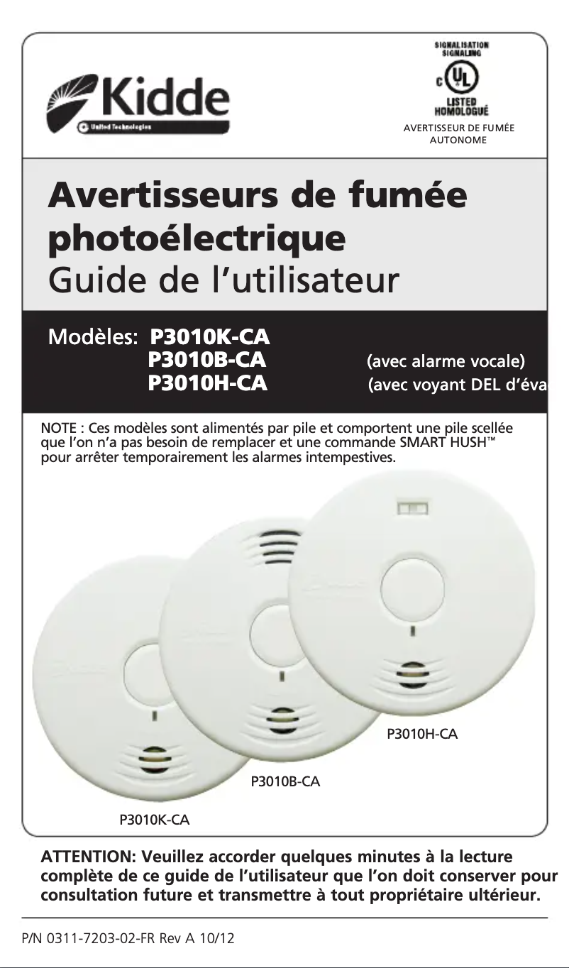 Image de la première page du manuel de l'appareil P3010K-CA