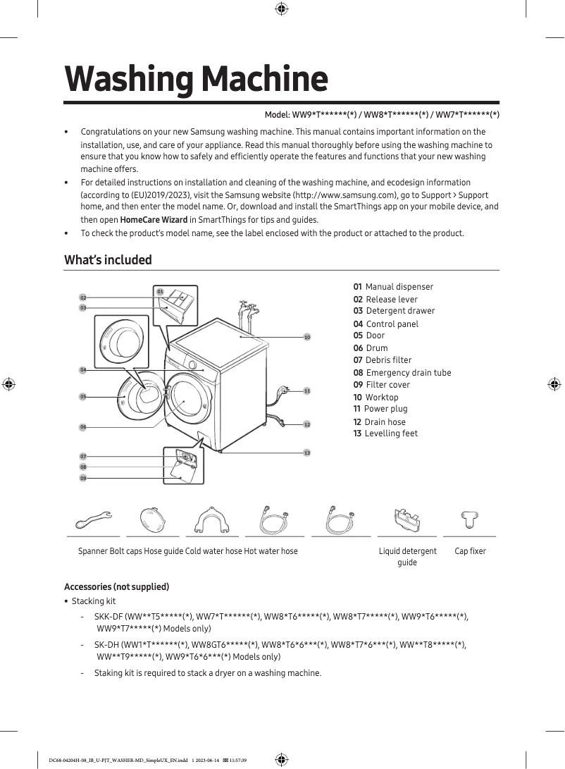 Page n°1 - Guide de démarrage rapide Samsung WW90T504DAX