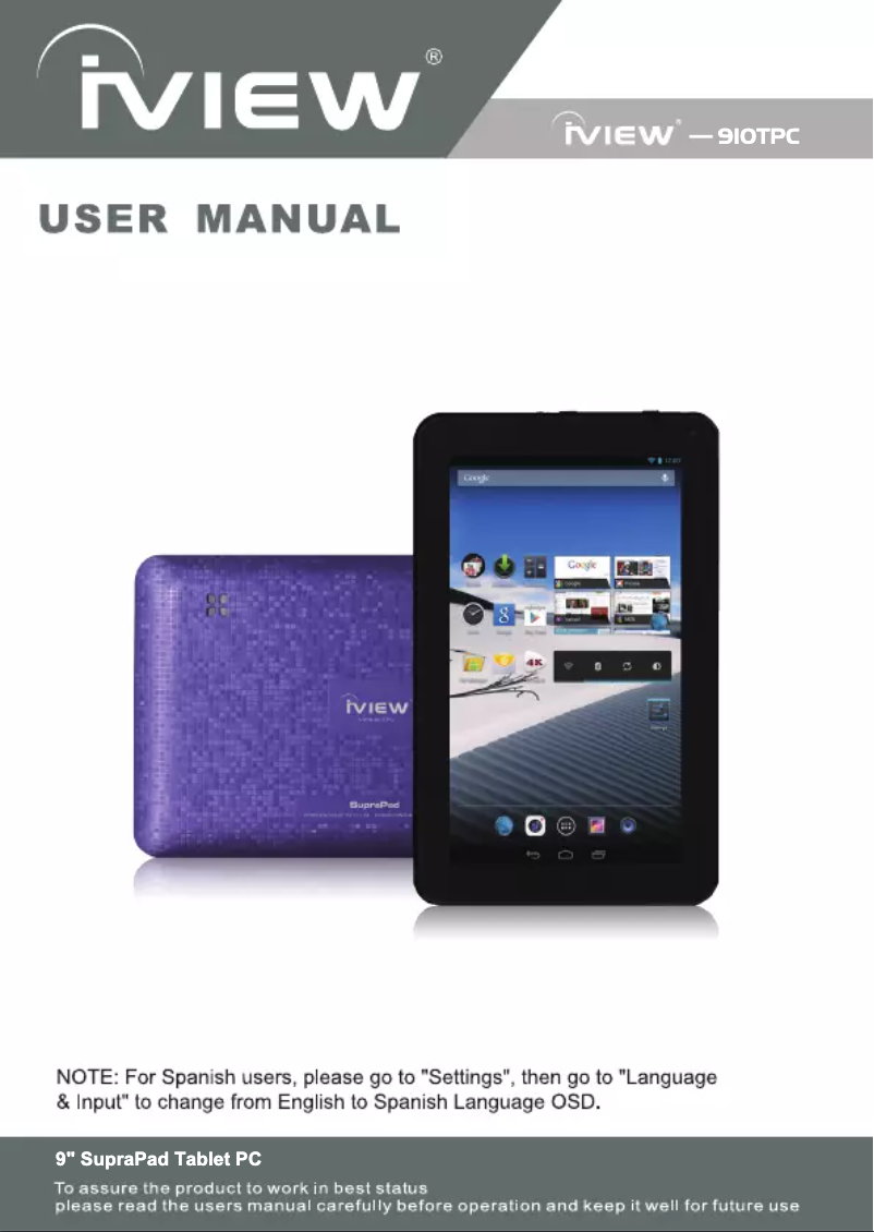 Page n°1 - Manuel utilisateur IVIEW SuparPad 910TPC
