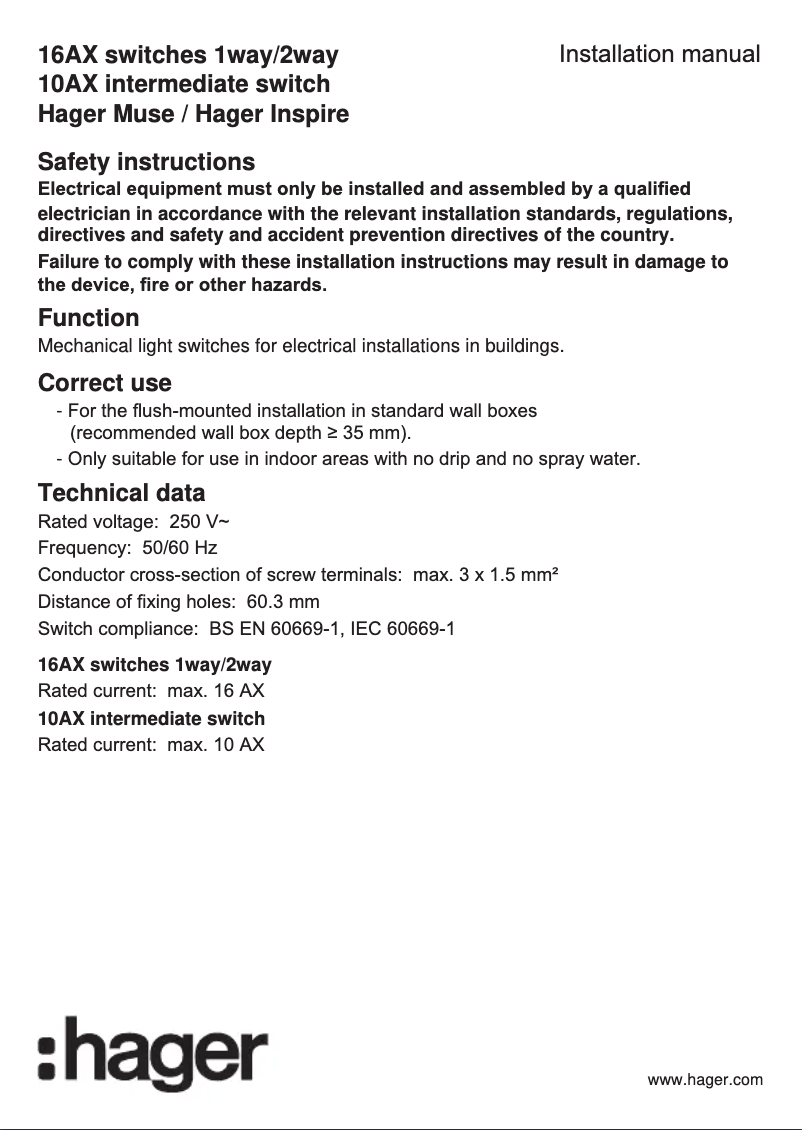 Page 1 de la notice Manuel utilisateur Hager WGCL142