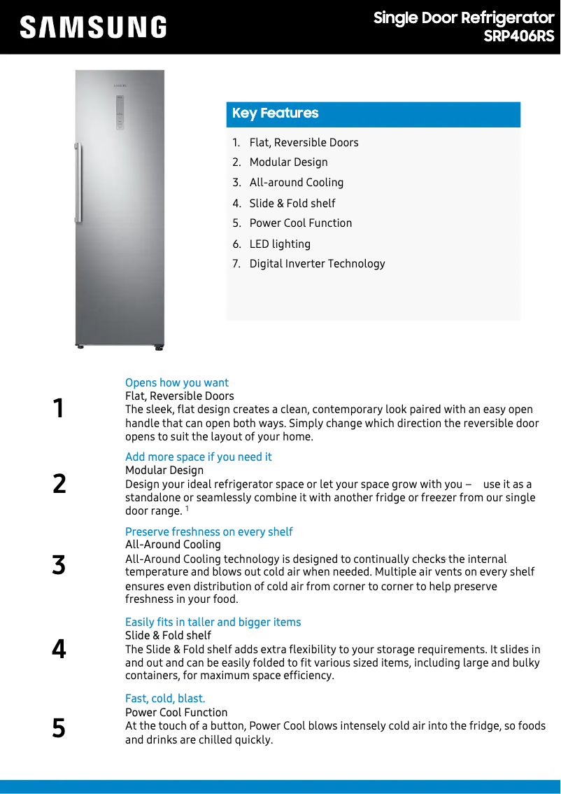 Page 1 de la notice Fiche technique Samsung SRP406RS