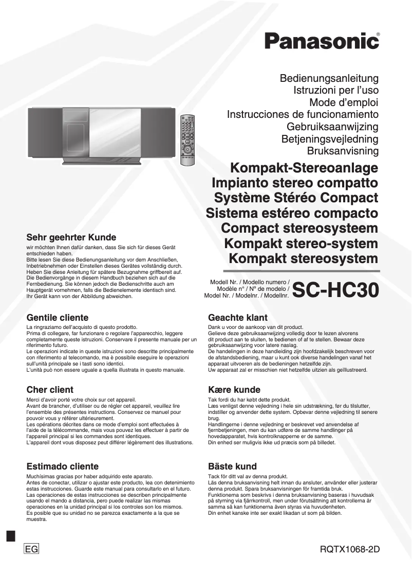 Page n°1 - Manuel utilisateur Panasonic SC-HC30