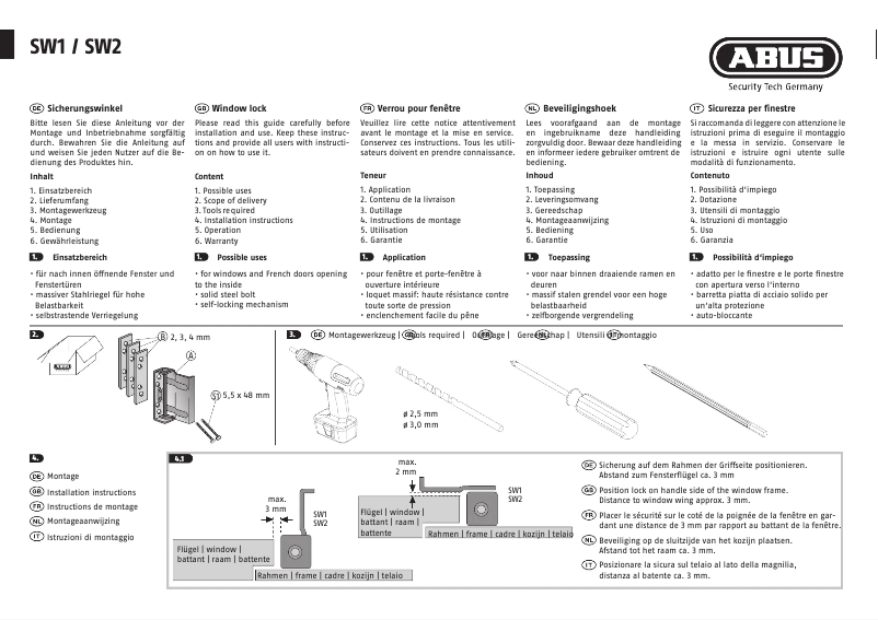 Page 1 de la notice Manuel utilisateur Abus SW1