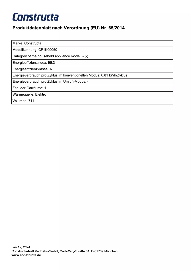 Page n°1 - Fiche technique Constructa CF1K00050