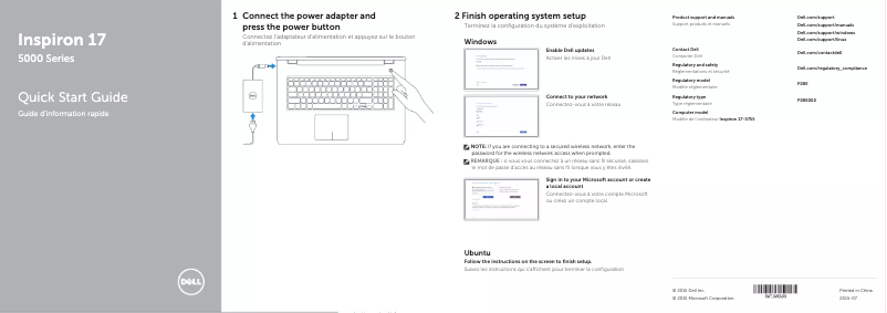 Page 1 de la notice Guide d'installation Dell Inspiron 5755