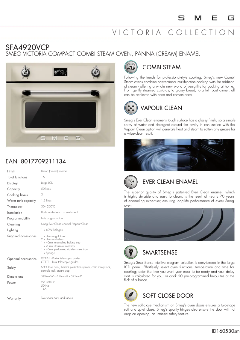 Page 1 de la notice Fiche technique Smeg SFA4920VCP